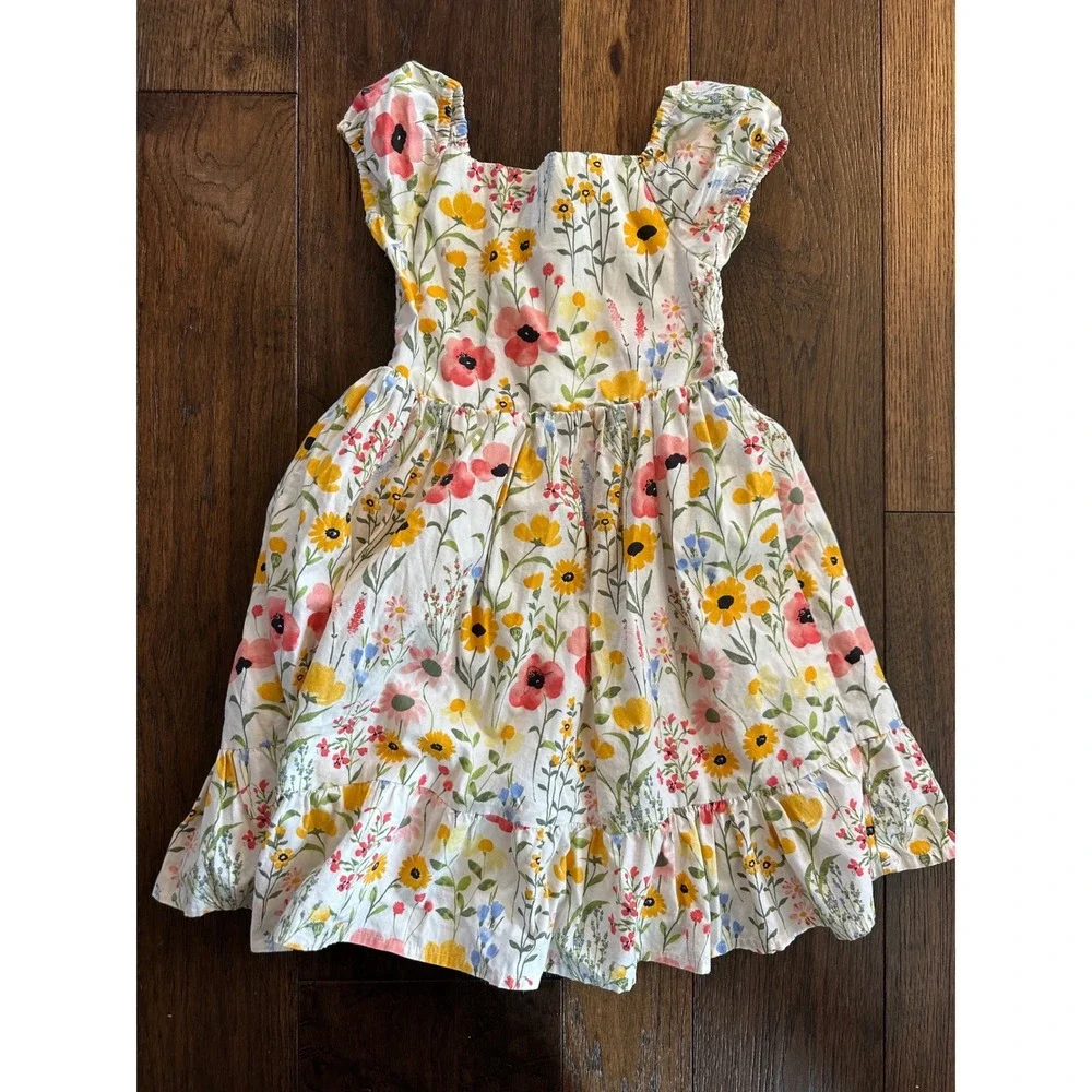 Gymboree Girls Floral Smocked Dress Size 7 Cotton Wildflower Tiered Sun Dress